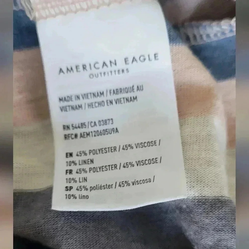 American Eagle Women's Stripped Shirt Sz M Roll Sleeve Tie Front - Picture 9 of 10